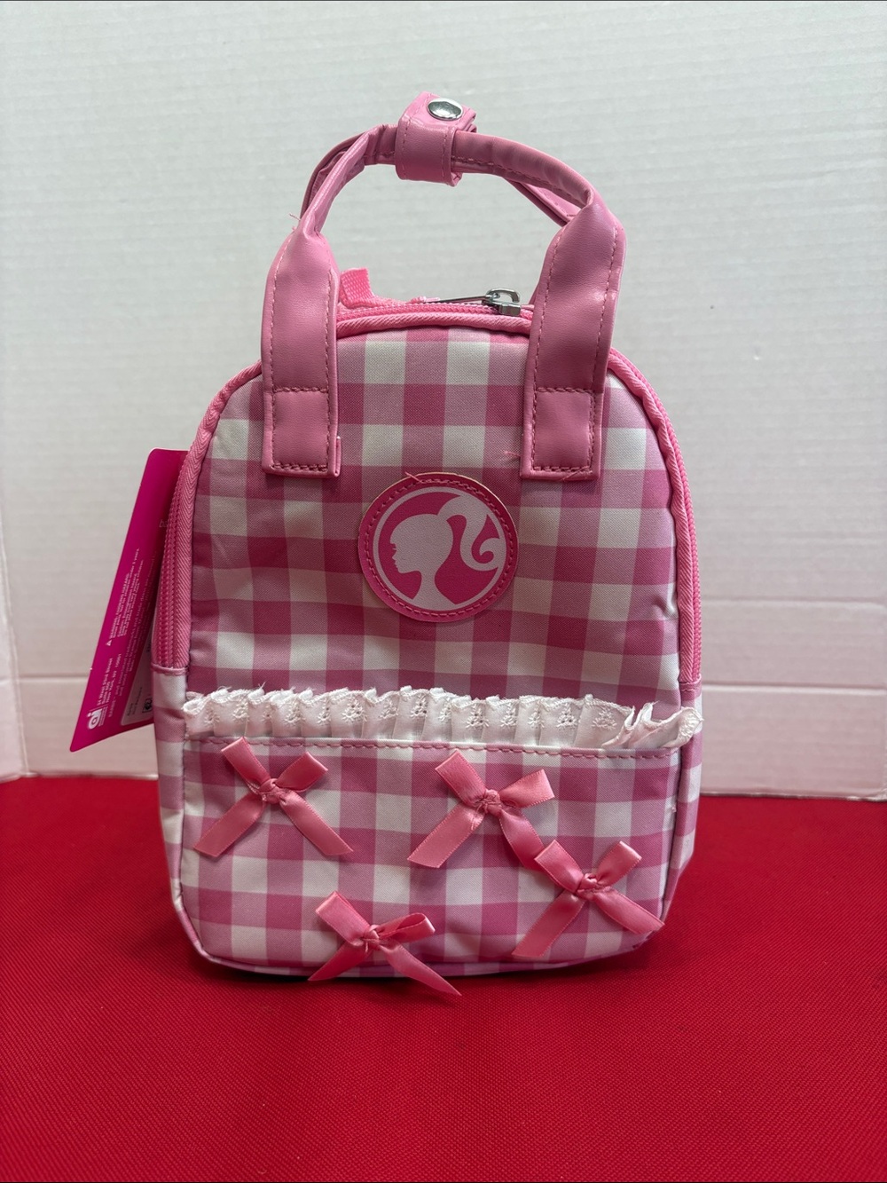 Barbie Mattel Mini Backpack Pink & White Plaid Bows Lace 9 in  NWT